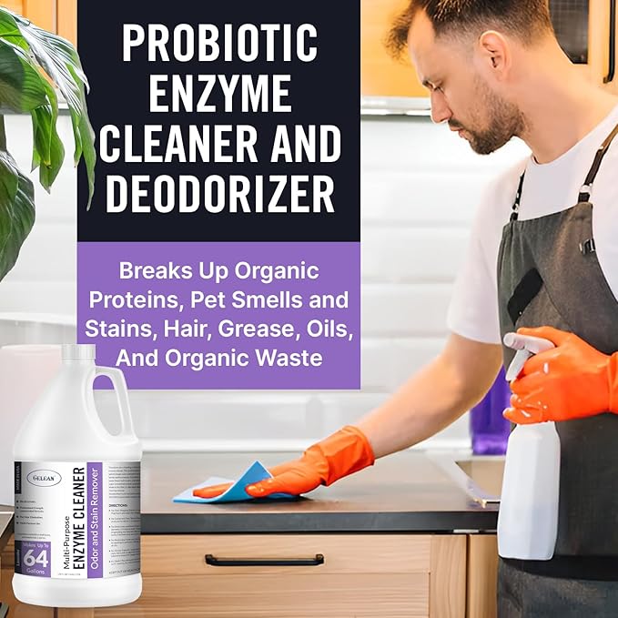 Multi-Purpose Probiotic Enzyme Cleaner, Made in USA - Pet Stain and Odor Remover - Concentrated - Professional &amp; Home Strength Drains, Floors, Bathrooms, Toilets Trash Can, (1 gallon, Lavender)