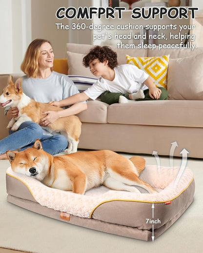 Washable Orthopedic Dog Bed for Medium Dogs, Waterproof Dog Bed with Bolster, Big Couch Sofa with Removable Cover &amp; Non-Slip Bottom