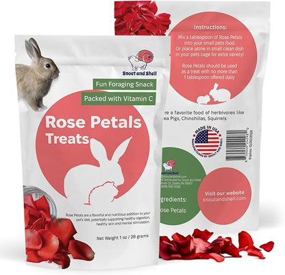 Snout and Shell Rose Petals Treats – Natural Snack for Rabbits, Guinea Pigs &amp; Chinchillas – Vitamin C &amp; Digestive Support, 1 oz