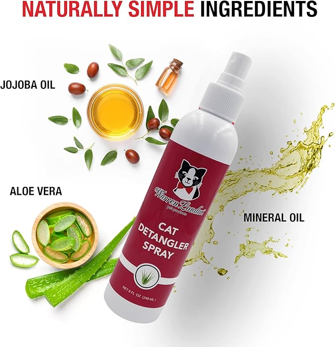 Warren London Cat Detangler Spray for Matted Hair | Leave in Conditioner Pet Detangling Spray That Demat &amp; Refreshes | Use with Cat Brush or Grooming Glove | Made in USA | 8oz