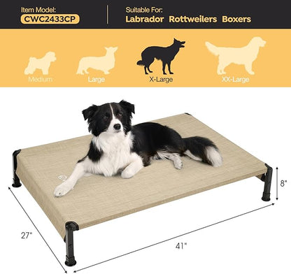 Veehoo Cooling Outdoor Dog Bed, Heavy Duty Elevated Pet Bed with Washable &amp; Breathable Teslin Mesh, Non-Slip Silicon Feet, Dog Cot Bed with Support Hem, 41" x 27", Beige Coffee, CWC2433