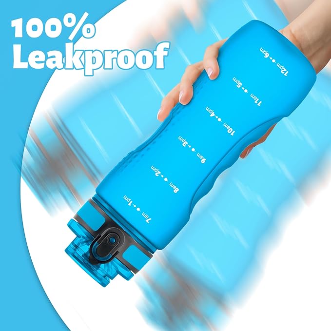 OLDLEY 25 oz Water Bottle, Motivational Water Bottle with Time Marker, Sports Water Bottle With Strap, Leakproof &amp; BPA Free Large Water Bottles for School, Gym, Travel, Outdoor, Tritan,Blue