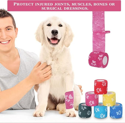 Vet Wrap Self Adhering Bandage Wrap Cohesive Bandage Multi-Function Wrap Tape for Dogs Cats Horses Birds Animals Non-Woven Strong Sports Tape for Wrist Healing Ankle Sprain &amp; Swelling 12 Rolls
