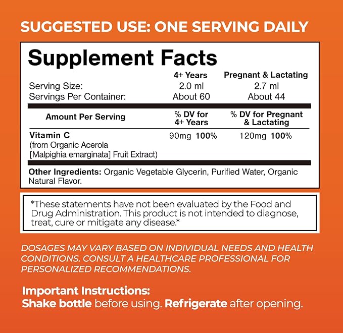 Tropical Oasis USDA Organic Liquid Vitamin C Drops for Adults &amp; Kids | Supports Healthy Immune System | 98% Absorption Rate | Vegan | Non-GMO | Gluten Free | 60 Servings