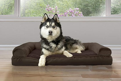 Furhaven Cooling Gel Dog Bed for Large Dogs w/ Removable Bolsters &amp; Washable Cover, For Dogs Up to 95 lbs - Plush &amp; Suede Sofa - Espresso, Jumbo/XL