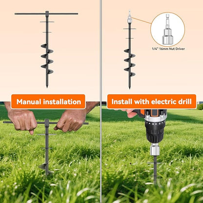 Heavy Duty 30FT Dog Tie Out Cable and Stake，360°Swivel Screw in Spike Auger Ground Stake Anchors for Large Medium Medium up to 220 lbs，Dog Outside Lead Cable for Yard, Lawn Beach, Camping