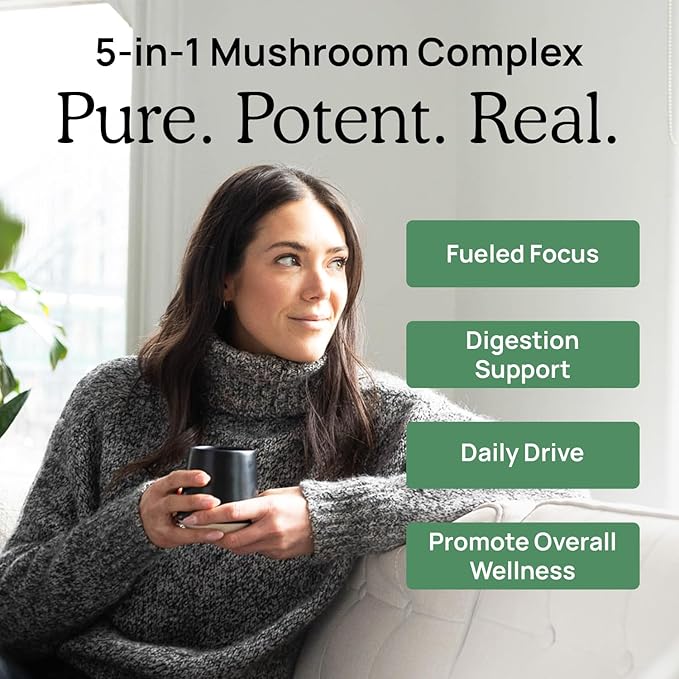 Real Mushrooms 5 Defenders - Adaptogenic Mushrooms Complex with Chaga, Reishi, Turkey Tail, Maitake &amp; Shiitake for Wellness Support - Mushroom Beta Glucan Capsules - 90 Count