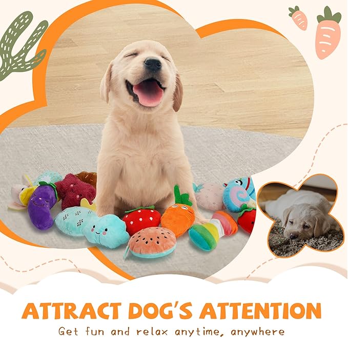 Charming Chorus 20-Pack Squeaky Dog Toys Set - Included 4 Dog Bags, Plush Puppy Toys with Irresistibly Cute Characters for Small Dogs, Interactive Dog Squeak Toys for Fun&amp;Teeth Cleaning