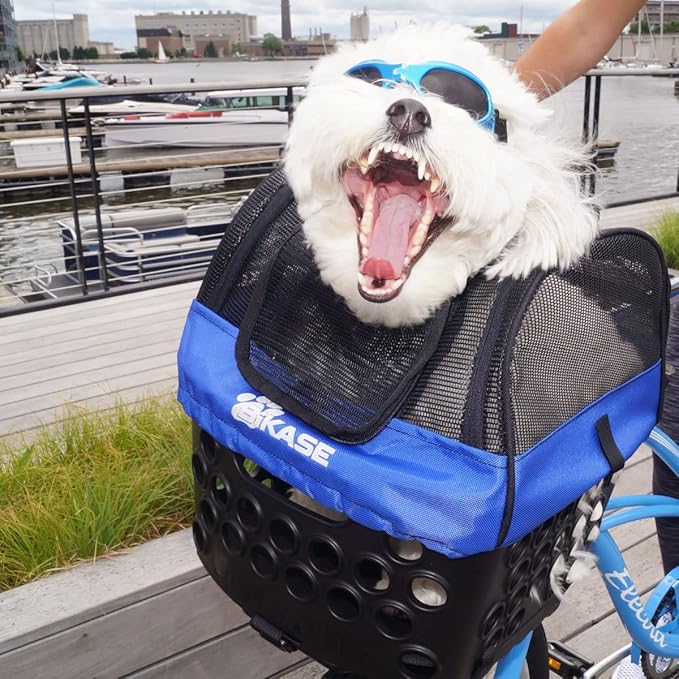 BiKASE Durable Dog Bike Basket &amp; Carrier, Rear Mount Pet Basket for Bikes with Super Comfort Mat and Cover, Ideal for Small Dogs and Cats up to 12 lbs