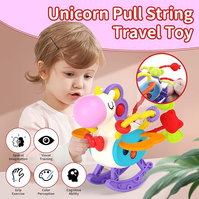 4 in 1 Baby Toy for 6 9 12 18 Month, Learning Toys for Babies 6-12 Months, Baby Busy Cube, Stacking Sorter, Pull String &amp; Piano Xylophone Travel Toy, Birthday Gift for 1 2 Year Old