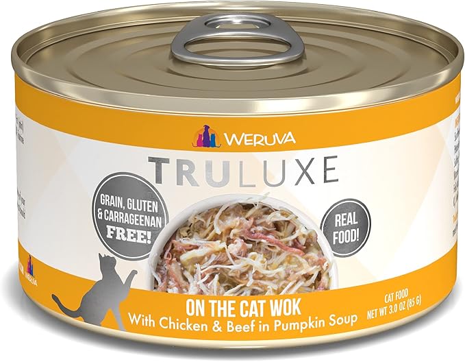 Weruva Truluxe Cat Food, On The Cat Wok with Chicken Breast &amp; Beef in Pumpkin Soup, 3Oz Can (Pack of 24)
