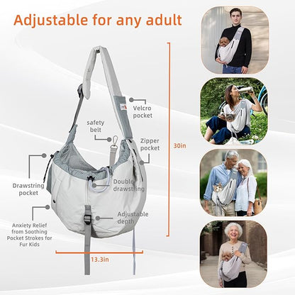Dog Carrier Sling,Dog Carriers for Small Dogs &amp; Cats Up to 20lbs,Puppy Carrying Backpack Pet Purse with Pockets,Adjustable Shoulder Strap,Hands Free for Travel (Grey)