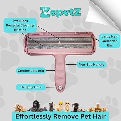 Pet Hair Removal Tool – Reusable Lint Roller for Dogs &amp; Cats – Self-Cleaning Fur Remover Brush – Ergonomic Lint Roller for Carpet, Bedding, Couch, Car Seat &amp; More (Pink)
