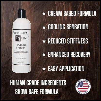 Elemental Equine Tendonel Freeze 16oz Liniment Rub for Horses - Soothe and Relax Tired Muscles While Providing Cooling Relief and Reduced Stiffness