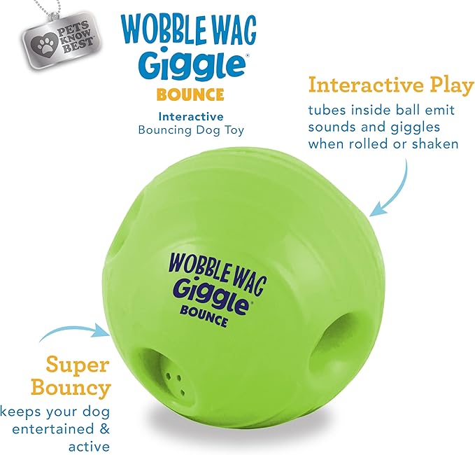 Wobble Wag Giggle Bounce Interactive Dog Toy- Sound Making Bouncing Ball for Dogs Ages Indoor &amp; Outdoor Play, Soft &amp; Durable with Easy Grip Design- Pets Know Best