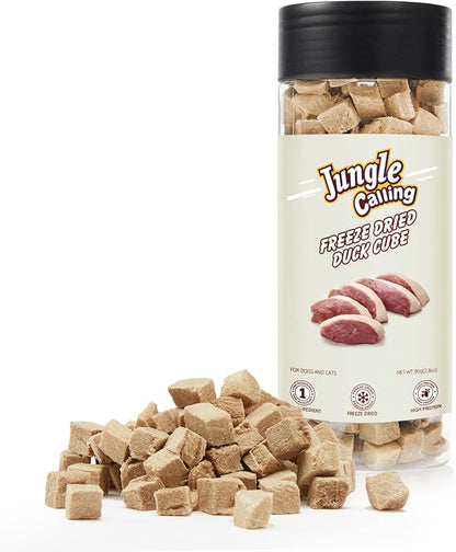 Jungle Calling Freeze Dried Duck Dog &amp; Cat Treats - High Protein, Low Fat, Made with a Single Ingredient - Perfect for Training and Snacking, 2.8 oz (Duck Cube)