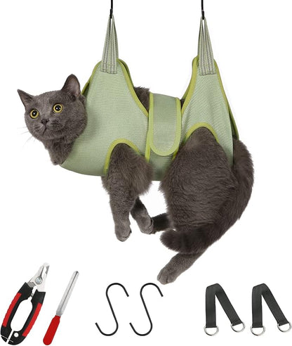 Guzekier Pet Hammock Harness for Cats &amp; Dogs, Sling for Grooming, Restraint Bag with Nail Clippers/Trimmer, Comb, Ear/Eye Care