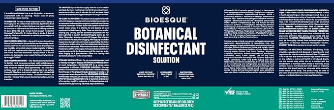 Bioesque Botanical Disinfectant Solution, Heavy Duty Broad-Spectrum Disinfectant, Kills 99.9% of Bacteria, Viruses*, Fungi, &amp; Molds, 1 Gallon (Pack of 1)