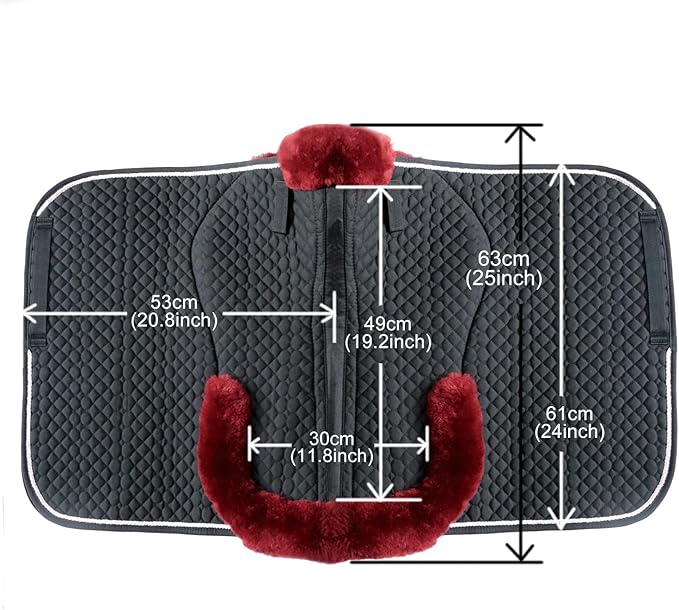 Woolous Dressage Saddle Pad, English Saddle Pad with Sheepskin Trim, Lambskin Wool Fleece Lining, Square Saddle Pad for Equestrian Riding, Comfortable &amp; Shock Absorbing