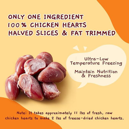 Jungle Calling Cat Treats &amp; Dog Snacks, Freeze Dried Chicken Hearts Halves for Cats &amp; Dogs, Single Ingredient Organ Meat, High Protein Pet Training Treats &amp; Food Topper, 7.76 oz