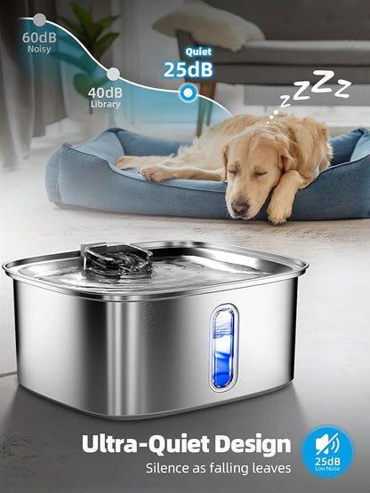 Dog Water Fountain for Large Dogs, 9L/2.4Gal Stainless Steel Dog Fountain with Water Level Window &amp; Filtration, Automatic Pet Water Bowl Dispenser Indoor, Super Quiet for Multi-Pet