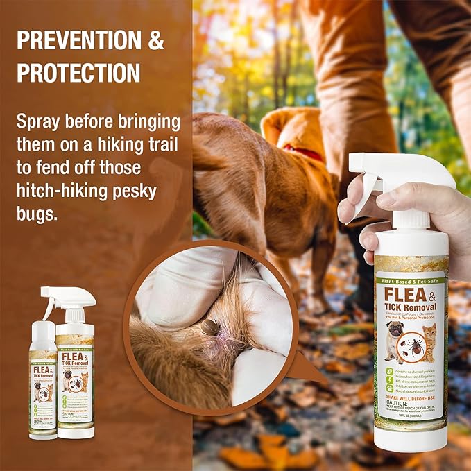 EcoVenger Flea &amp; Tick Removal Spray 16oz for Dogs and Cats, Protects from Fleas, Mites, Ticks &amp; Mosquitoes, eliminates+ Repels+ Housekeeping, Indoors/Outdoors, Plant-Based Formula Safe for Pets &amp; Kids