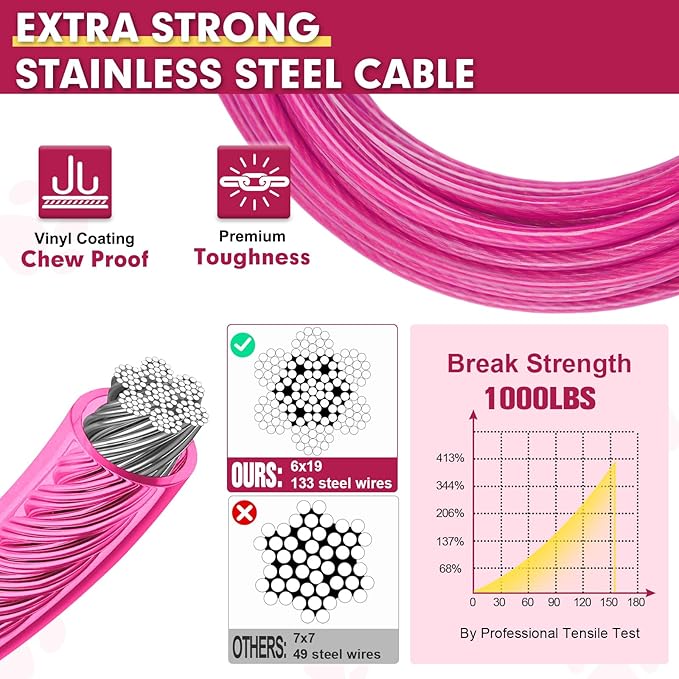 Snagle Paw Dog Leads for Yard 70FT-1000LBS Break Strength,Heavy Duty Tie Out Cable for Dogs with Swivel Lockable Hook &amp; Spring,Chew Proof Dog Chain for Outside,Dog Run Cable for Medium Large Dogs