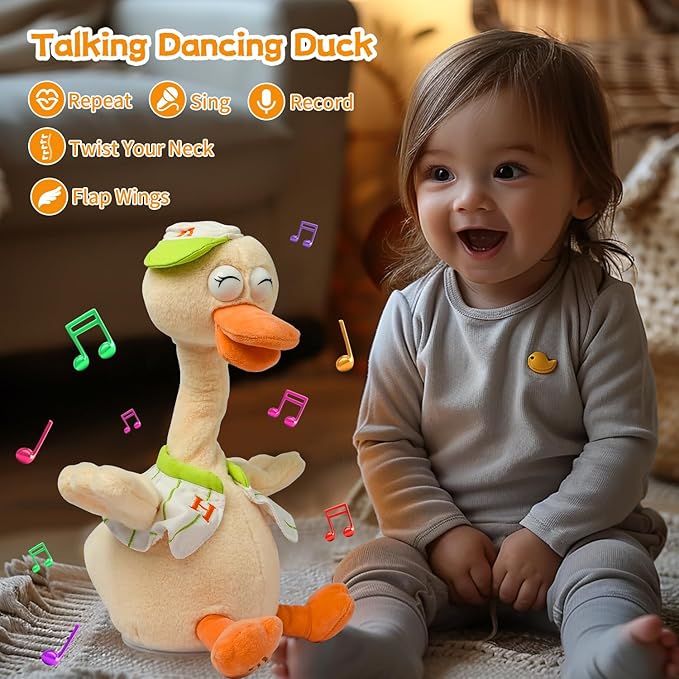 Talking Dancing Duck Toy Mimicking Recording Plush &amp; Interactive Toy, Repeating What You Say, Neck Shaking Stuffed Toys, Talking Doll for Birthday Kids Gift for Boy &amp; Girl