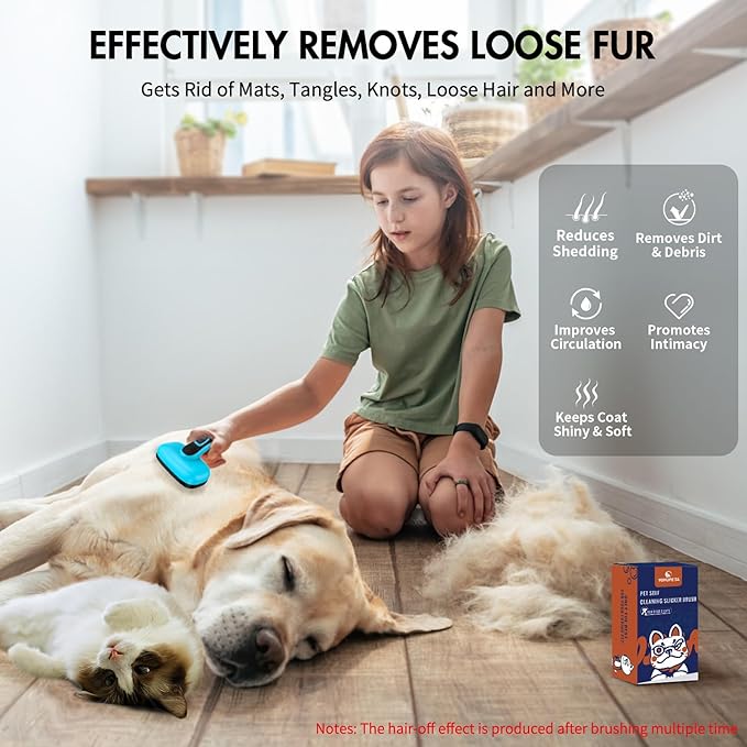 Dog Brush Kit - Self-Cleaning Slicker Brush with Bath Brush &amp; Undercoat Rake | Deshedding Tools for Large - Small Dogs &amp; Cats, Professional 3-in-1 Pet Grooming Set for Heavy Shedding, Blue