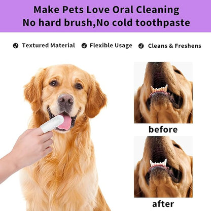 YUHUF-2Packs Teeth Cleaning Finger Wipes for Dogs &amp; Cats, Pet Dental Care by Reducing Plaque and Tartar Remove Bad Breath, Disposable Gentle Gum Care Pet Wipes, (50 Count x2)