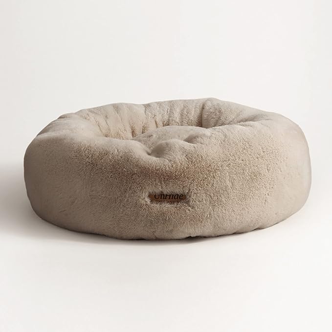 UnHide Floof Pet Bed - XL (40"x14") - Extra Soft Dog Bed - Removable Faux Fur Cover - Machine Washable - Helps Ease Pet Anxiety &amp; Provides The Perfect Sleep, Taupe Ducky