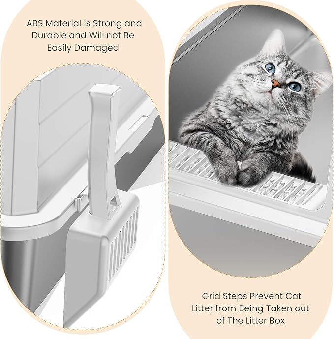 XXXL Stainless Steel Litter Box,Extra Large 28" L x 20" W Metal Litter Box for Big Cats &amp; Multiple Cats with High Sided, Anti-Urine Leakage, Non-Sticky, Easy Cleaning, Include Scoop(White