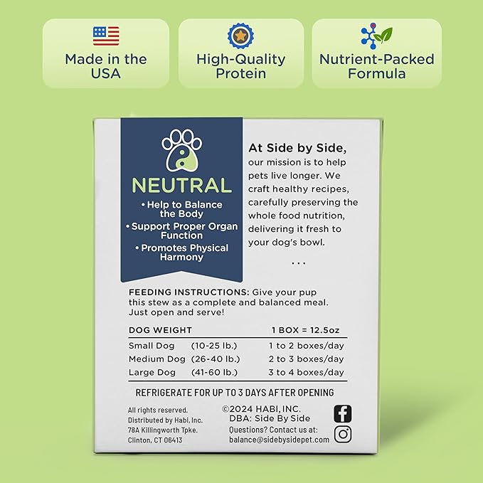 Side by Side Beef &amp; Salmon Stew, Neutral Dog Food for All Breeds, Made of Whole Foods, Every Ingredient Has a Purpose, No Artificial Additives, Fillers, or Gums, Ready to Serve, 12.5 oz, Case of 12