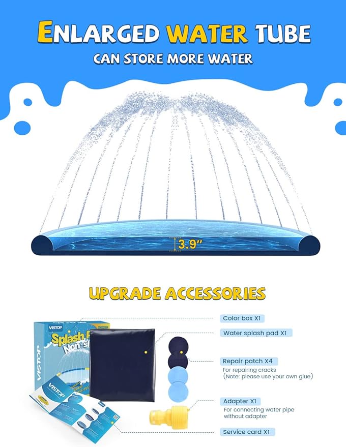 VISTOP Non-Slip Splash Pad for Kids and Dog, Thicken Sprinkler Pool Summer Outdoor Water Toys - Fun Backyard Fountain Play Mat for Baby Girls Boys Children or Pet Dog (77 inch, Blue&amp;Blue)