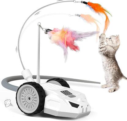 Interactive Cat Toys for Indoor Cats - Smart Moving Electric Mouse with Remote Control, Feather Tail, and Rechargeable Battery - Automatic Play for Bored Kittens &amp; Adult Cats &amp; Daily Exercise