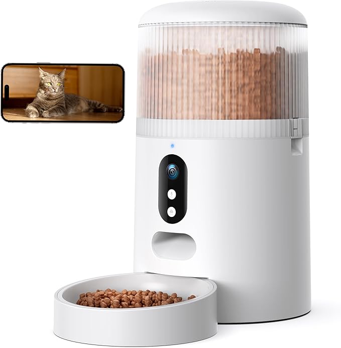 faroro Automatic Cat Feeder with Camera, 3MP HD Video &amp; Night Vision, 5G/2.4G WiFi Smart Pet Feeder with APP Control, 2-Way Audio, Motion Alerts, Low Food Sensor, Timed Cat Feeder for Cats &amp; Dogs, 4L