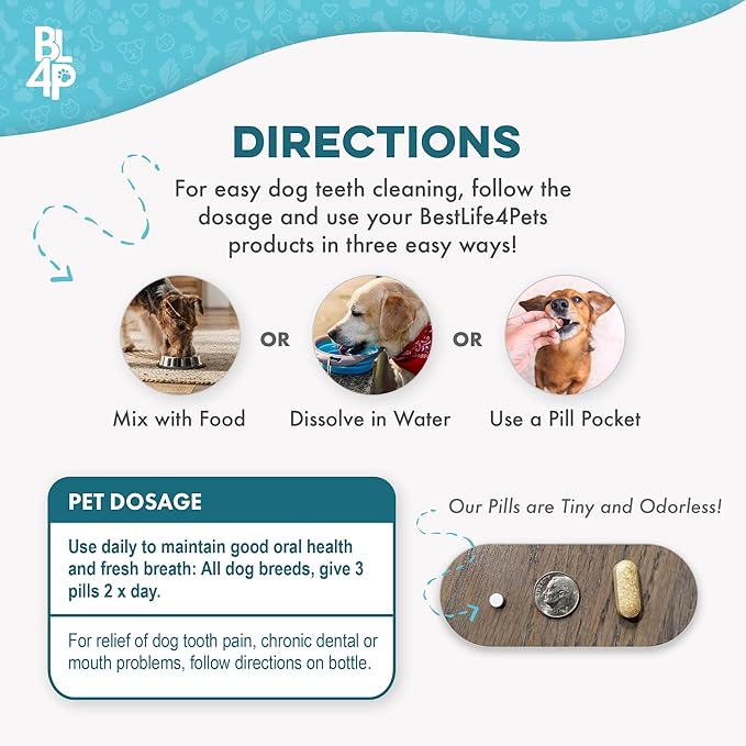 Dog Dental Care &amp; Bad Breath Remedy, Natural Dog Oral Care for Healthy Teeth, Mouth &amp; Gums, Daily Canine Breath Freshener, Plaque, Tartar Control Helps Reduce Gingivitis, Easy to Use 800 Tiny Pills