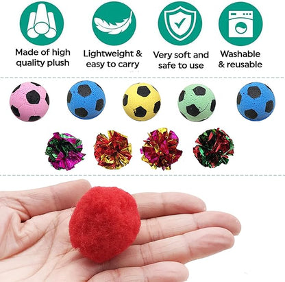 PET SHOW Pack of 30pcs Cat Toy Balls Set Interactive Pompoms Kitten Toys Golden Thread Ball Paper Balls Quiet Indoor Outdoor Footballs Play Activity Chase Training