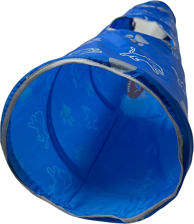 NFL Detroit Lions Cat Tunnel Tube Toy with Plush Football Catnip and Feathers Collapsible Tunnel for Cats to Play, Peek and Hide, Sporty &amp; Fun Cat Tunnel Toy with Team Logo All-Over Design!