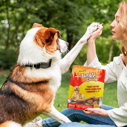 Jungle Calling Peanut Butter Dog Treats, Dental Puppy Chews, Rawhide-Free Bones for Small Dogs, 2.5&