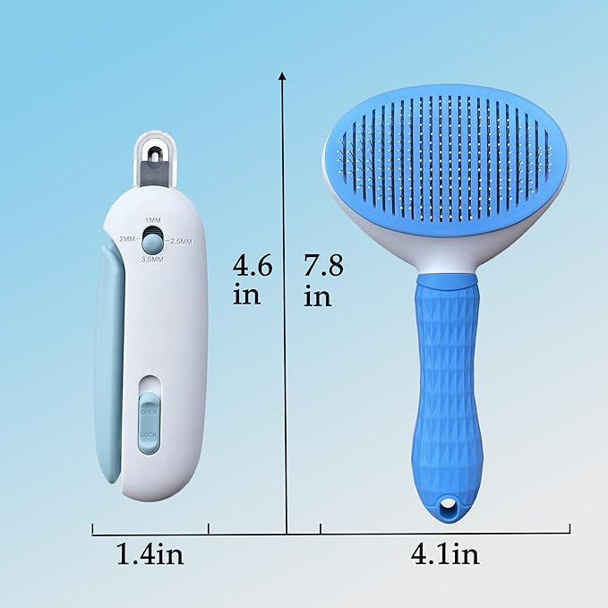 Pet Gromming Kit Nail Clipper&amp;Hair Brush for Dog&amp;Cat Brush Self Cleaning Slicker Brush with Release Button, Dog Shedding Brush for Cat Grooming Comb Rabbit Nail Clipper with Nail File Dog Claw Trimmer