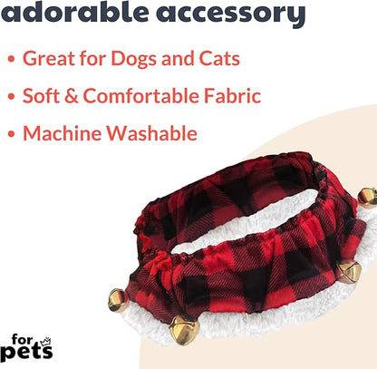 Huxley &amp; Kent Ruff Pet Scrunchy | Buffalo Check (Extra-Small) | Festive Christmas/Holiday Neckwear for Dogs/Cats | Fun Stretchable Costume Accessory | Soft Collar with Bells