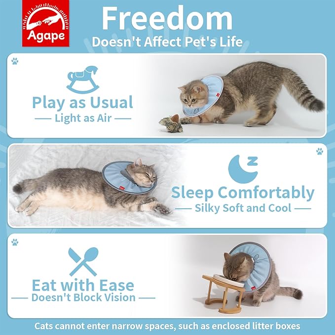 Agape Comfortable Cat Cone - Lightweight Soft Recovery Collar for Cats After Surgery - Protective E-Collar for Small, Medium, and Large Cats - Stops Licking &amp; Scratching - Wound Care