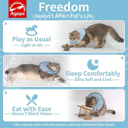 Agape Comfortable Cat Cone - Lightweight Soft Recovery Collar for Cats After Surgery - Protective E-Collar for Small, Medium, and Large Cats - Stops Licking &amp; Scratching - Wound Care