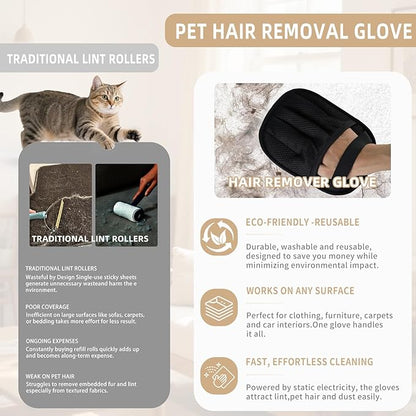 2𝑷𝒄𝒔 Pet Hair Removal Glove for Cats &amp; Dogs, Newly Pro Five-Finger Electrostatic Pet Hair Remover Gloves, Reusable &amp; Washable Magic Brush Pet Hair Removal Tool for Couch, Clothing, Carpet, Car Seat