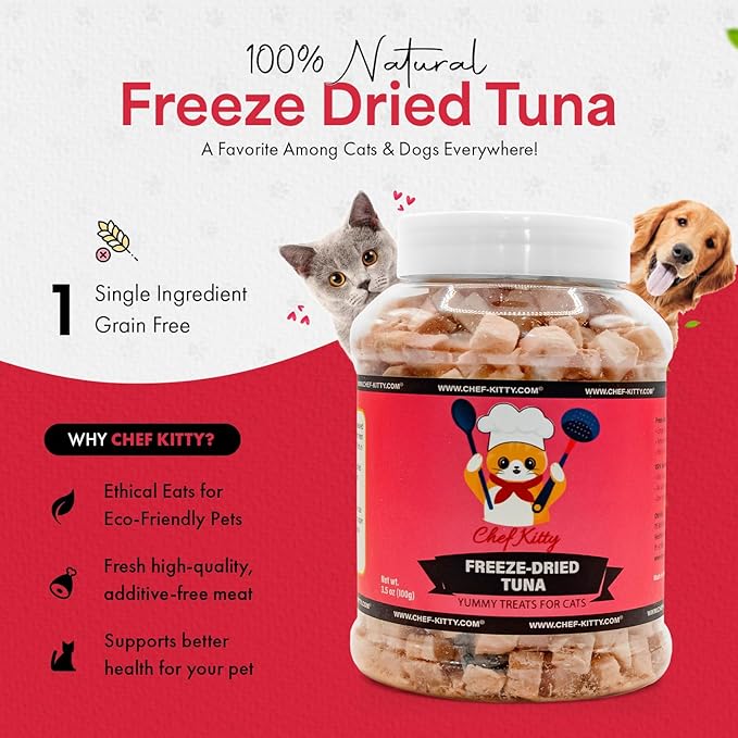 Freeze-Dried Tuna Treats for Cats &amp; Dogs – 100% Wild Caught, Single Ingredient, High-Protein, Healthy Snack – No Additives or Preservatives – 3.5oz - Inspected &amp; Tested in USA