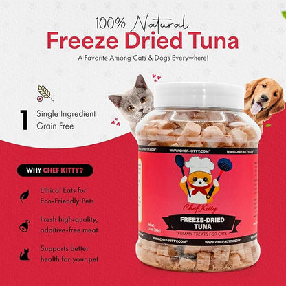 Freeze-Dried Tuna Treats for Cats &amp; Dogs – 100% Wild Caught, Single Ingredient, High-Protein, Healthy Snack – No Additives or Preservatives – 7.4oz - Inspected &amp; Tested in USA