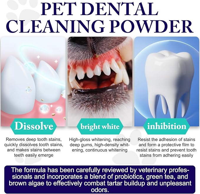 Dog Teeth Cleaning Powder - Dog Dental Powder - Targets Tartar &amp; Reduces Plaque &amp; Bad Breath - Teeth Cleaning Made Easy Eliminate - Formulated for Small, Medium, Large Dogs (2PCS)