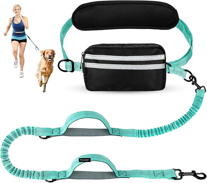 Hands Free Dog Leash, Retractable Bungee with Double Padded Handles, Waist Leash for Dog Walking, Heavy Duty Dog Leash for Medium &amp; Large Dog, Dog Walking Accessories, Green