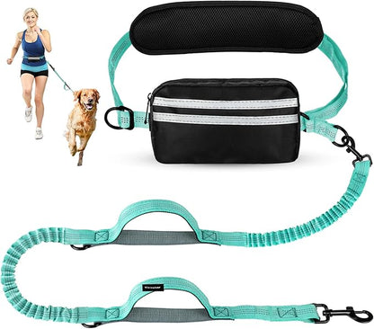 Hands Free Dog Leash, Retractable Bungee with Double Padded Handles, Waist Leash for Dog Walking, Heavy Duty Dog Leash for Medium &amp; Large Dog, Dog Walking Accessories, Green